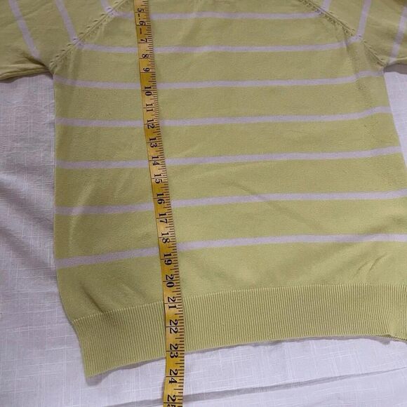 Joe Fresh Women S/P Pullover Sweater Yellow & White Stripe Round Neck 3/4 Sleeve - Picture 5 of 8